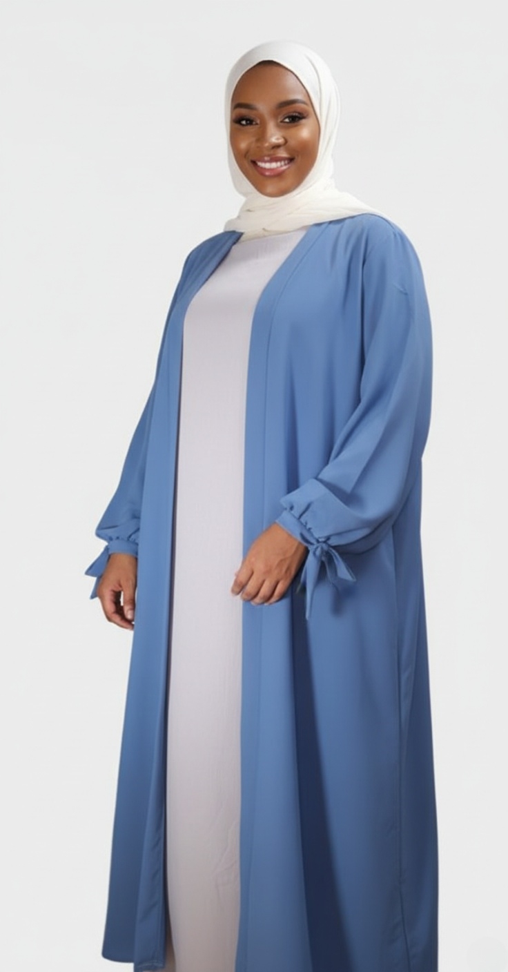 kimono abaya en soie de Médine Bleu Denim kimono abaya en soie de Médine Bleu Denim