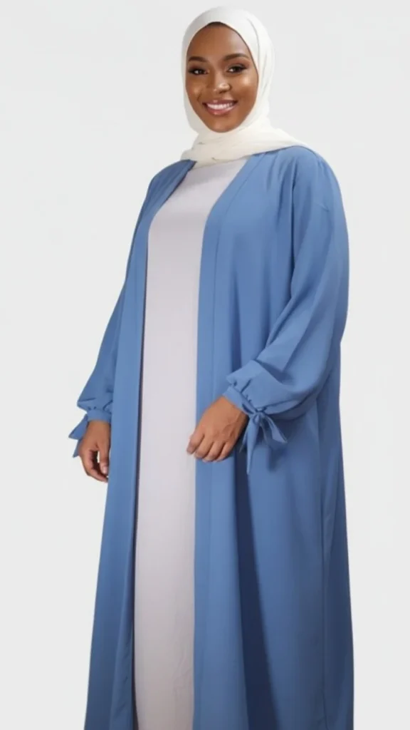 kimono abaya en soie de Médine Bleu Denim – view 2