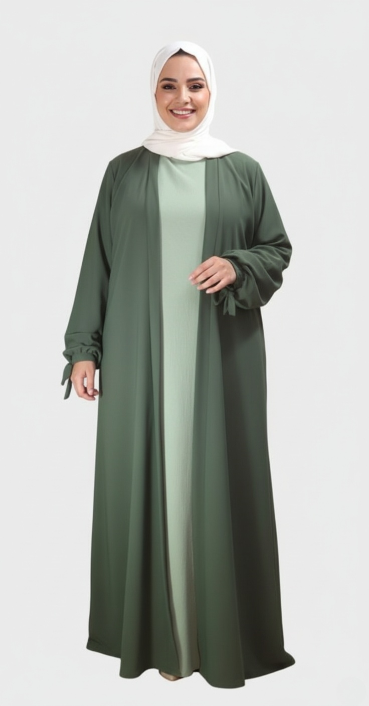 kimono abaya en soie de Médine Kaki kimono abaya en soie de Médine Kaki