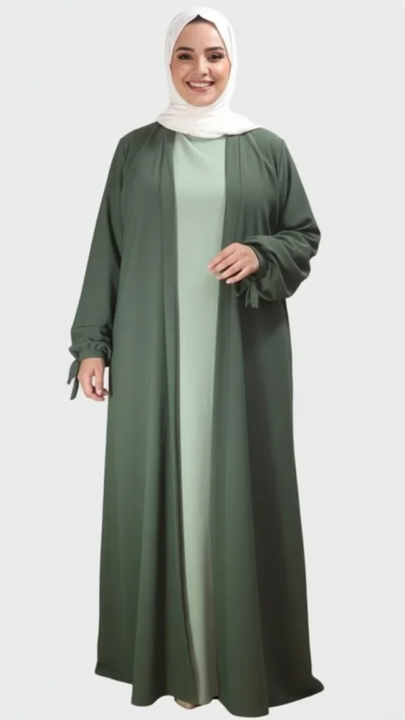 kimono abaya en soie de Médine Kaki – view 1