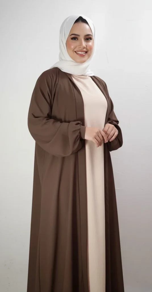 kimono abaya en soie de Médine Marron – view 1