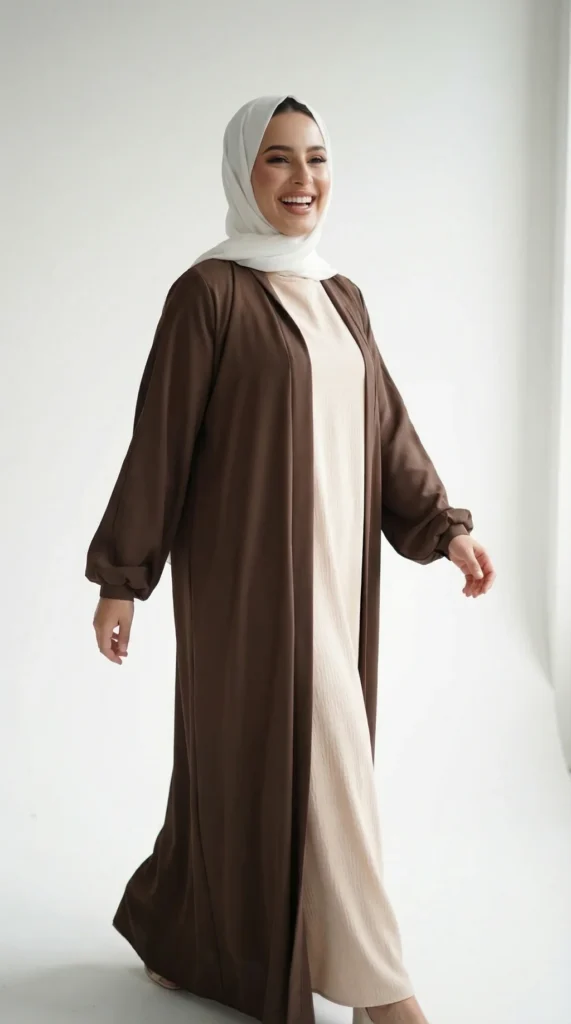 kimono abaya en soie de Médine Marron