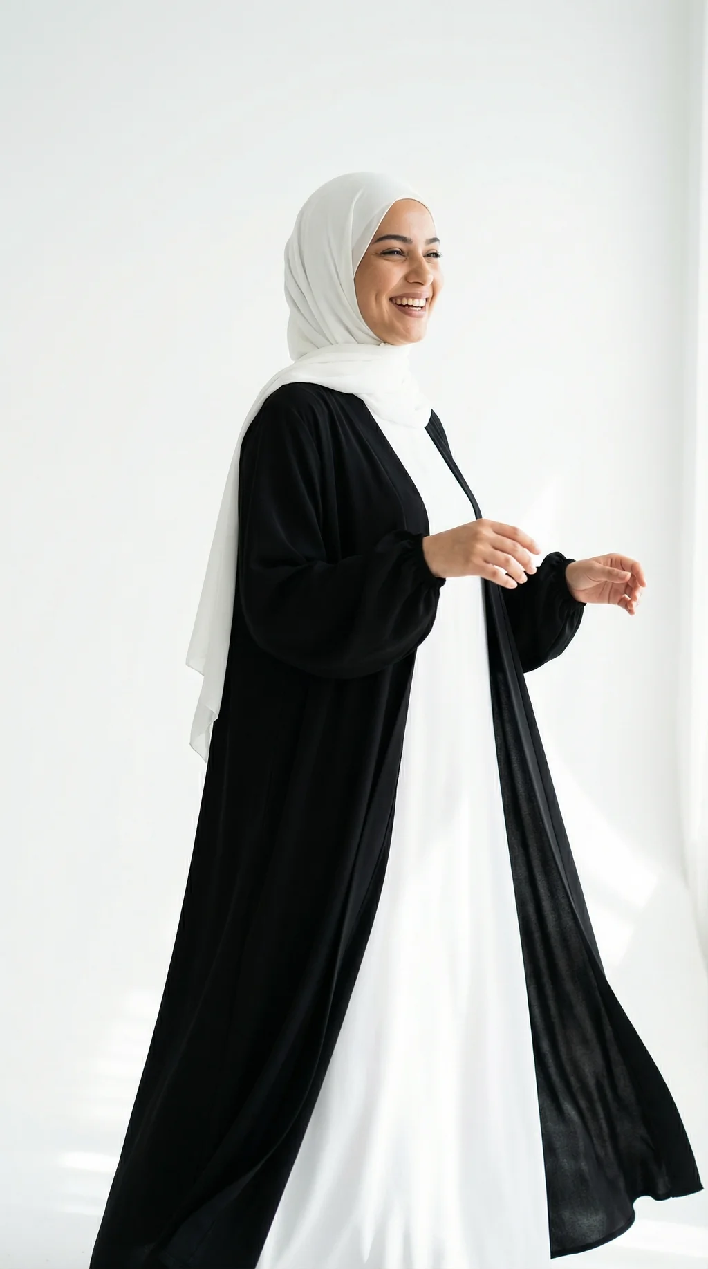 kimono abaya en soie de Médine Noir - Studio Style kimono abaya en soie de Médine Noir - Studio Photo - Model Style: Hijabi