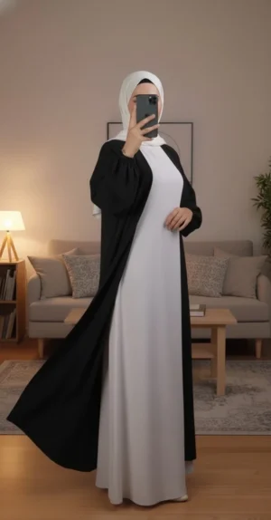 kimono abaya en soie de Médine Noir