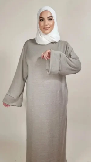 Robe Pull Longue Femme Beige