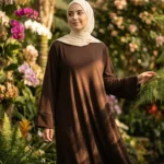 Robe Pull Longue Femme Marron Foncé - Garden Photo - Model Style: Hijabi