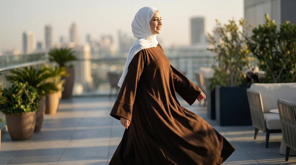 Robe Pull Longue Femme Marron Foncé - Lifestyle Photo - Model Style: Hijabi