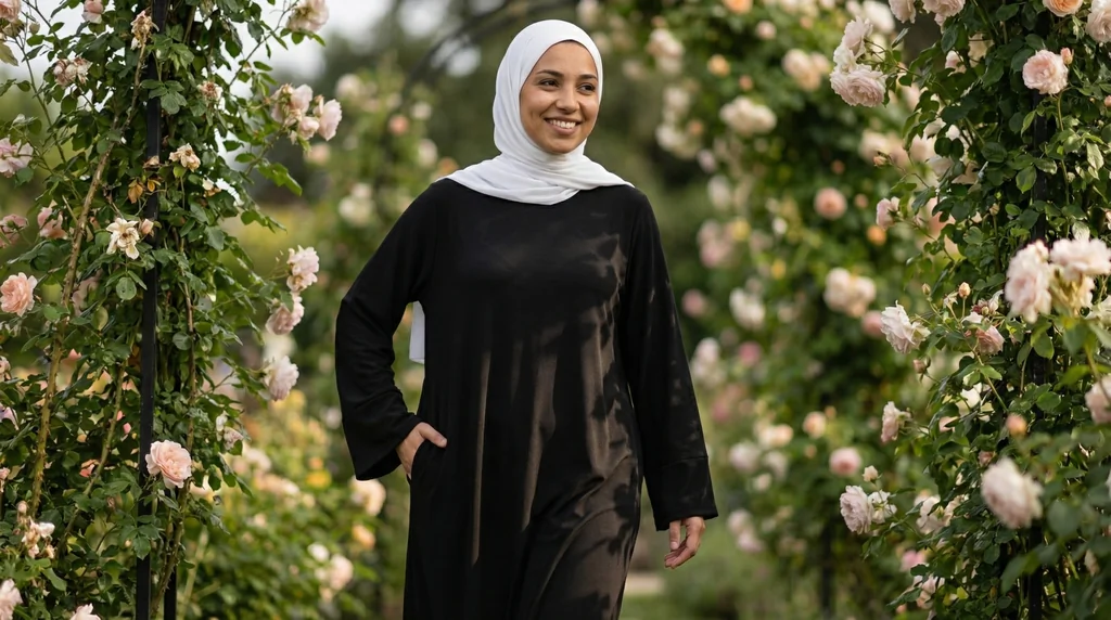 Robe Pull Longue Femme Noir - Garden Photo - Model Style: Hijabi