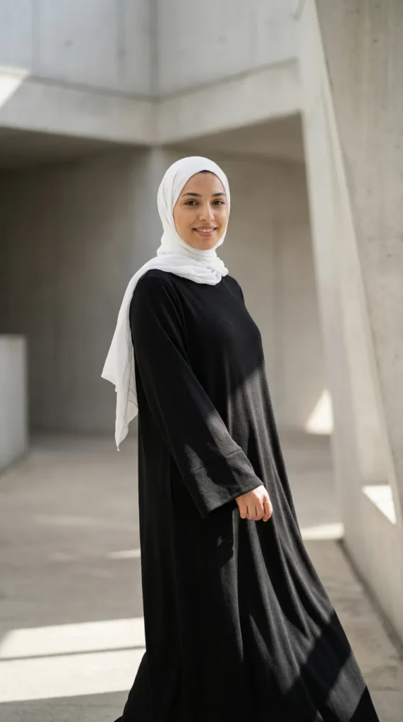 Robe Pull Longue Femme Noir - Minimal Photo - Model Style: Hijabi