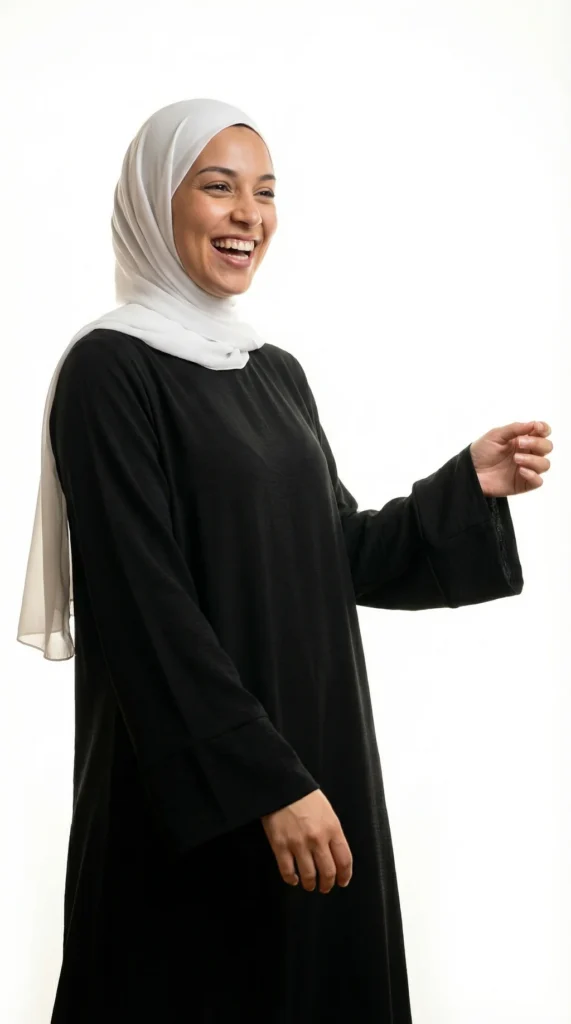 Women's Long Black Jumper Dress - Studio Photo - Model Style: Hijabi