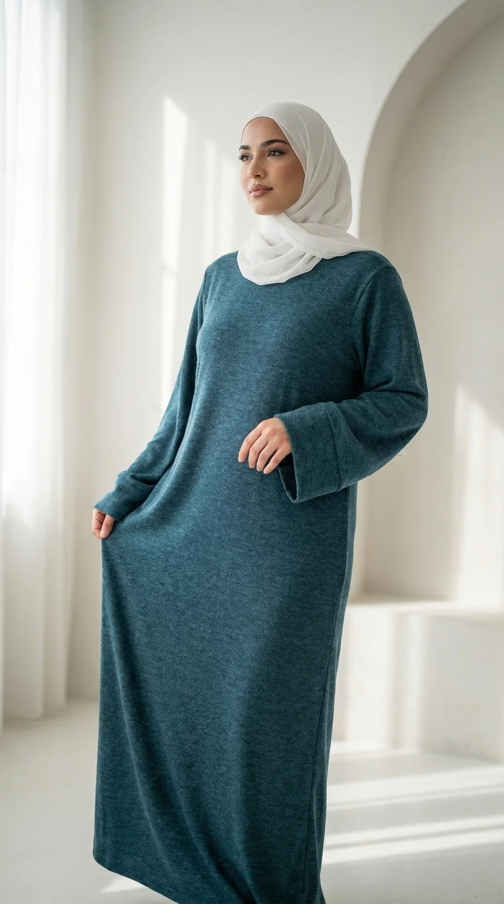 Robe Pull Longue Femme Vert Canard - Minimal Style Robe Pull Longue Femme Vert Canard - Minimal Photo - Model Style: Hijabi