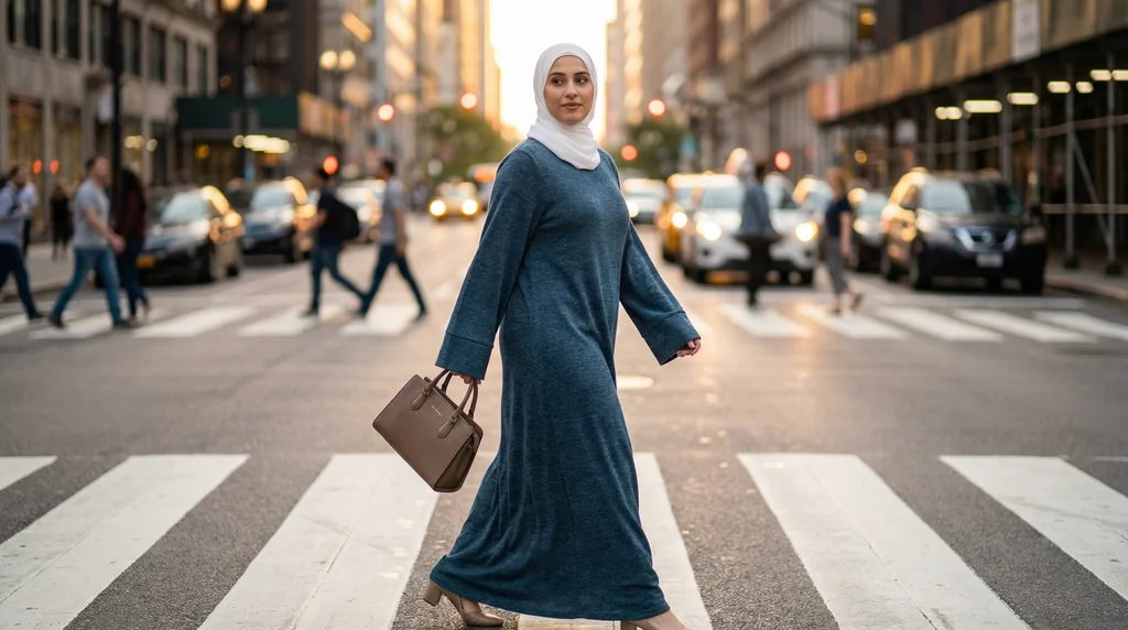 Robe Pull Longue Femme Vert Canard - Street Photo - Model Style: Hijabi