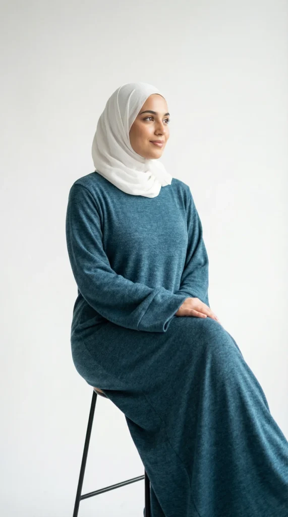 Duck Green Long Jumper Dress for Women - Studio Photo - Model Style: Hijabi