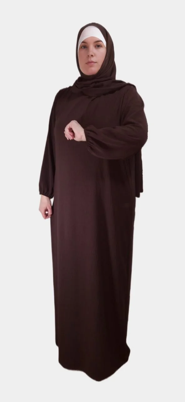 Abaya Femme 19 Abaya Croisée Manches Bouffantes avec noeud Chocolat