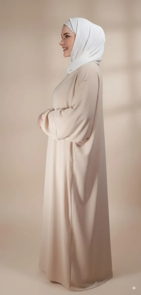 Simple Long and Loose Beige Abaya with Elasticated Sleeves