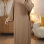 Abaya Camel Simple Longue avec Manches Élastiques