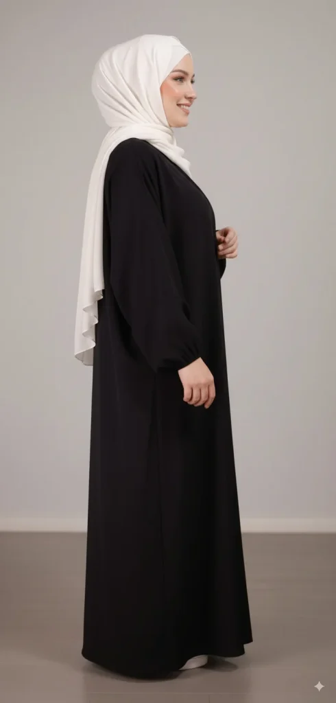 Simple Long and Loose Black Abaya with Elasticated Sleeves