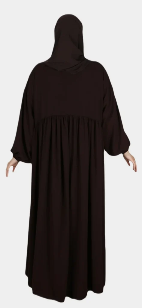 Uitlopende Abaya van Madinazijde in chocoladebruin – weergave 3