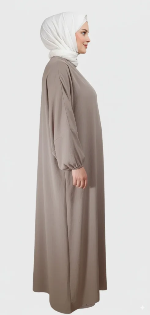 Simple Long Loose Taupe Abaya with Elastic Sleeves