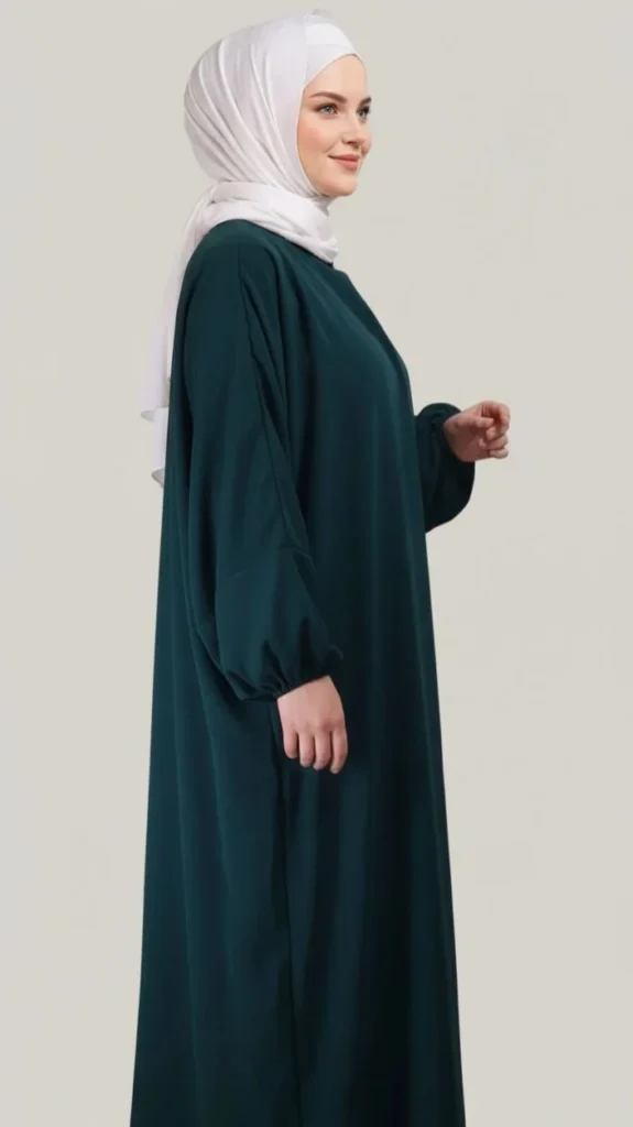 Abaya Vert Canard Simple Longue et Ample avec Manches Élastiques – view 2