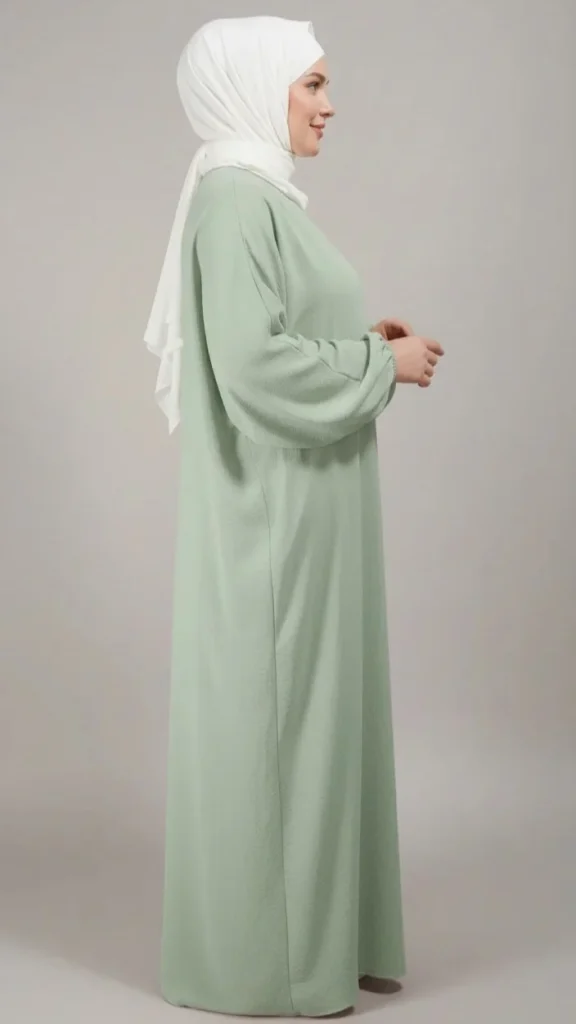 Abaya Vert d'eau Simple Longue et Ample avec Manches Élastiques – Ansicht 2
