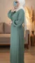 Robe Abaya Croisée Manches Bouffantes avec noeud Vert d'eau de côté
