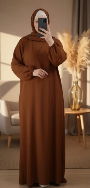 Robe Abaya voile integré Marron