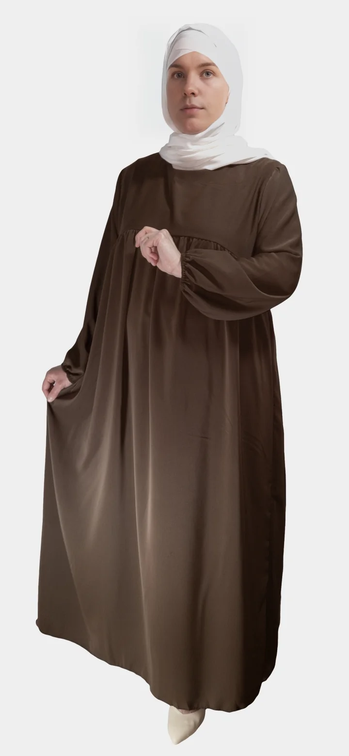 Abaya Femme 4 Abaya Soie de Médine évasée Chocolat