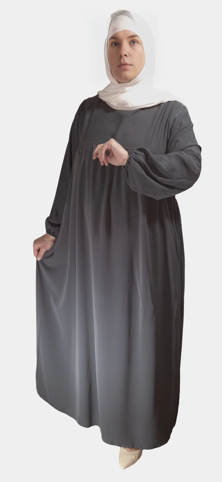 Abaya Femme 3 Abaya Soie de Médine évasée Gris Foncé