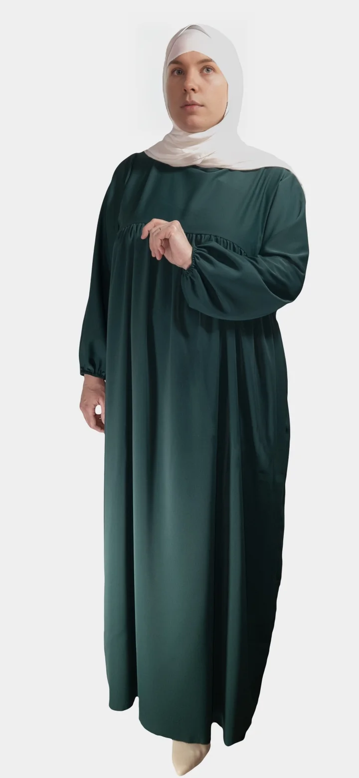 Abaya Femme 2 Abaya Soie de Médine évasée Vert Sapin