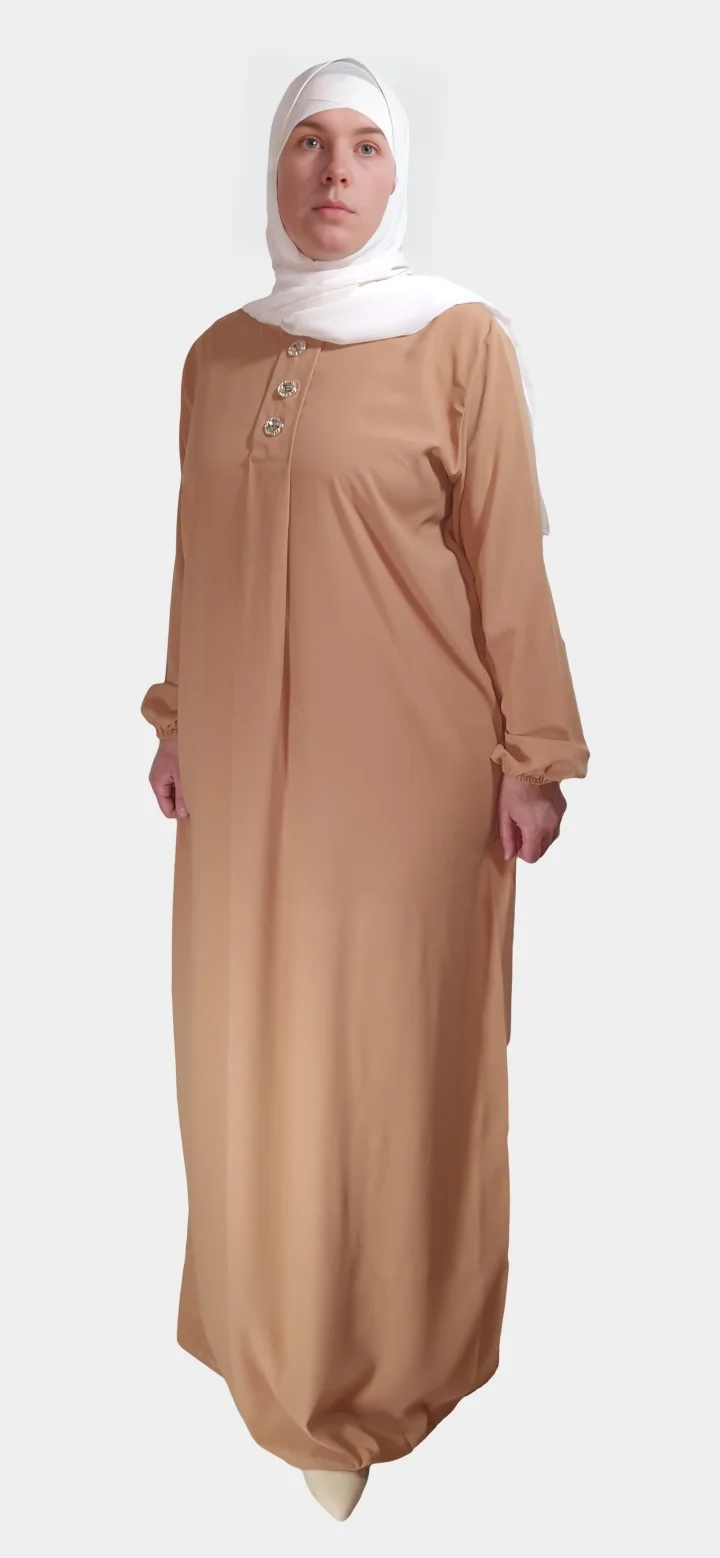 Abaya Femme 11 Abaya Longue boutonnée en soie de médine Camel