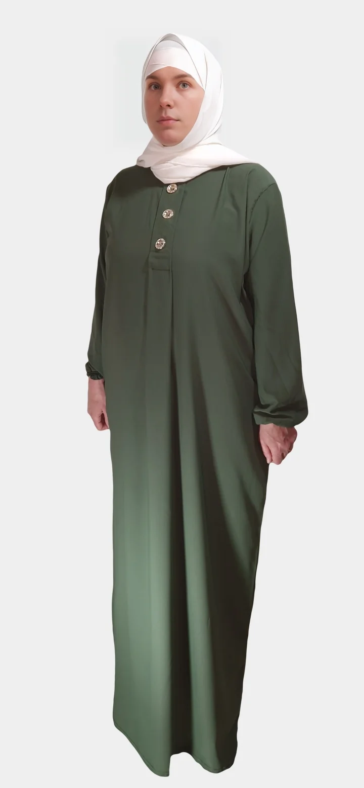 Abaya Femme 9 Abaya Longue boutonnée en soie de médine Kaki