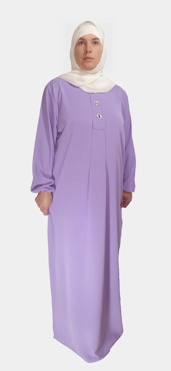 Abaya Femme 7 Abaya Longue boutonnée en soie de médine Lilas