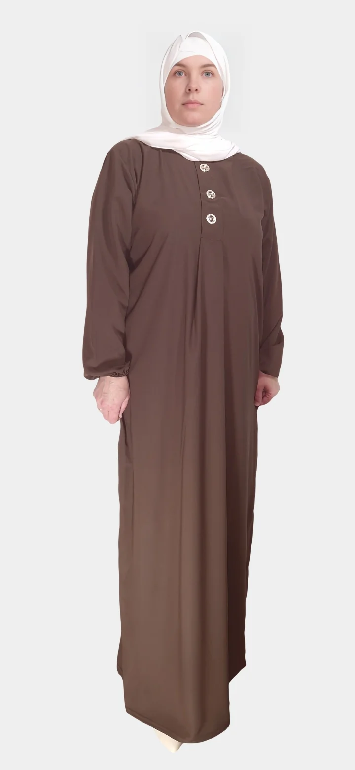 Abaya Femme 8 Abaya Longue boutonnée en soie de médine Marron