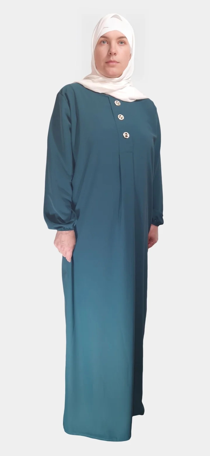Abaya Femme 6 Abaya Longue boutonnée en soie de médine Teal
