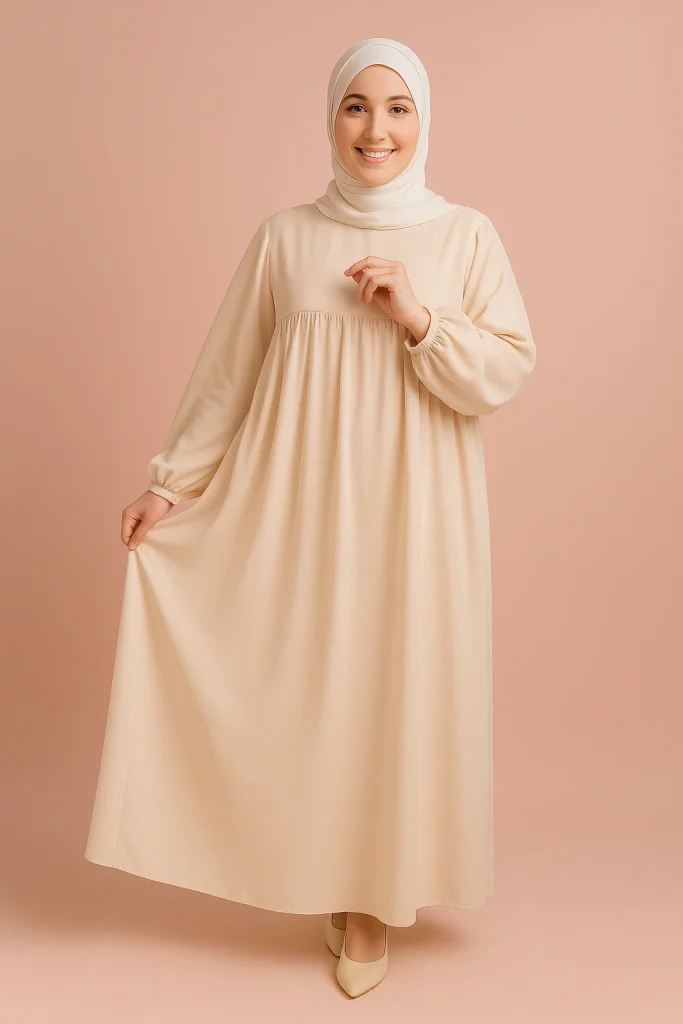 Ausgestellte Medina-Seide-Abaya in Beige