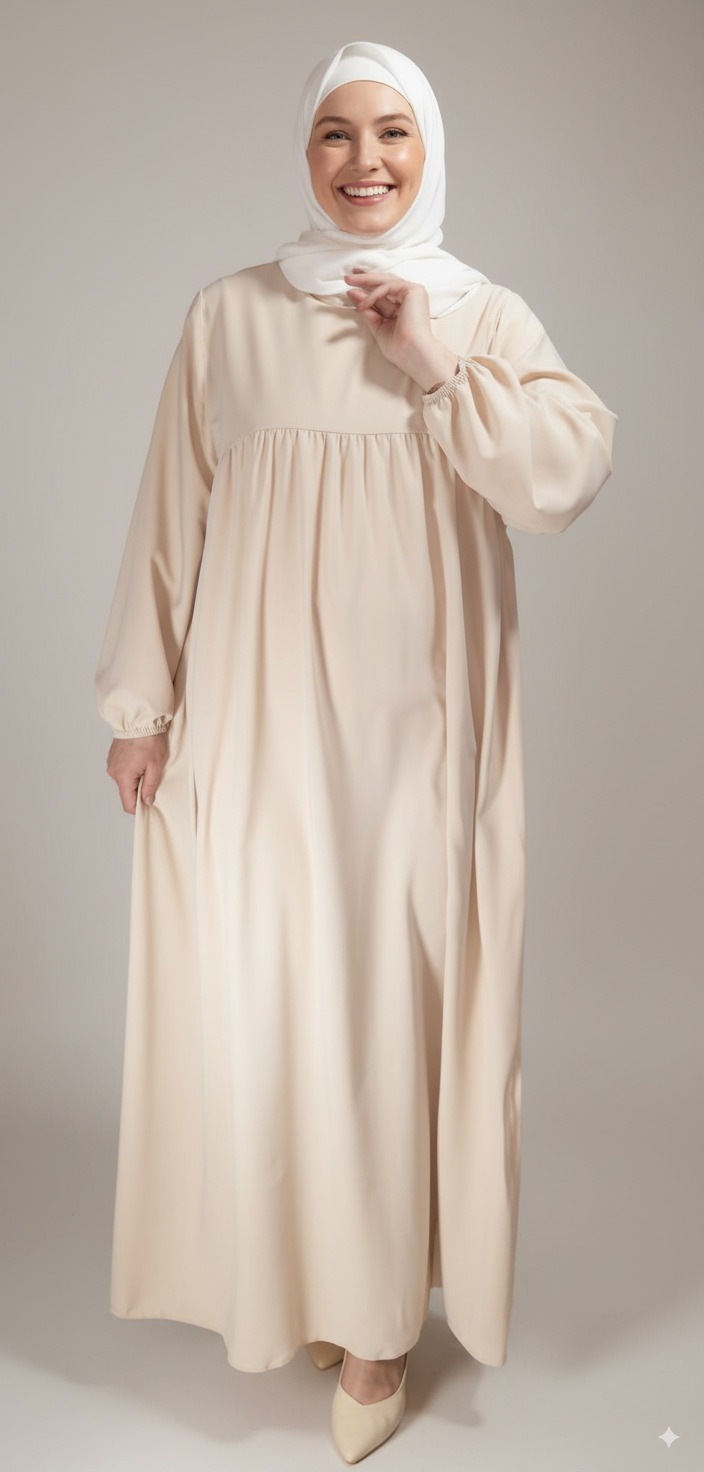 Abaya Soie de Médine évasée Beige Abaya Soie de Médine évasée Beige