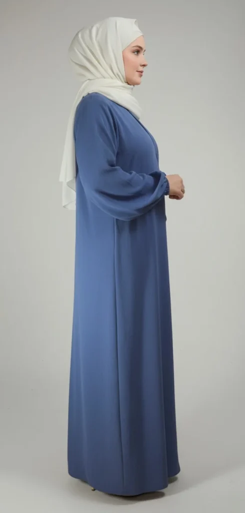 Crossed Abaya Dress with Puff Sleeves and Denim Knot