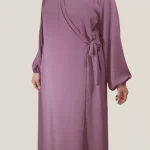 Robe Abaya Croisée Manches Bouffantes avec noeud Mauve