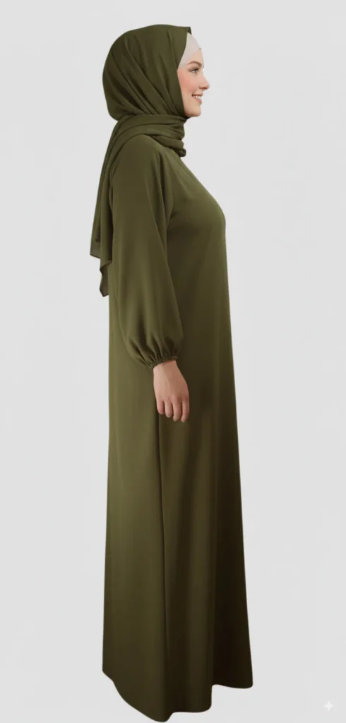 Robe Abaya voile intégré Kaki – vue 2