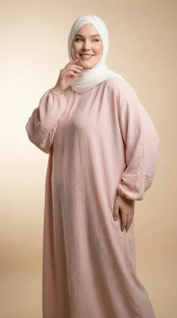 Blush Simple Long and Loose Abaya with Elastic Sleeves - Minimal Photo - Model Style: Hijabi