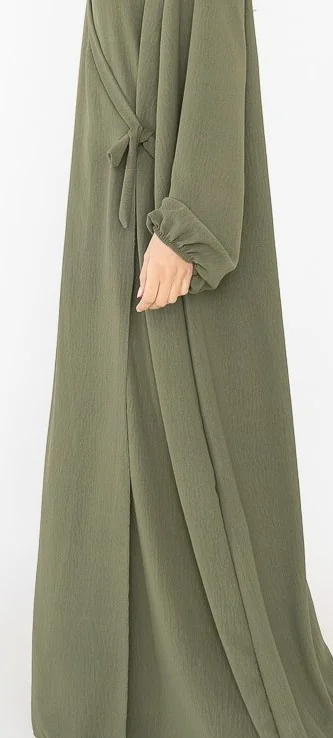 Robe Abaya Croisée Manches Bouffantes avec noeud Mauve