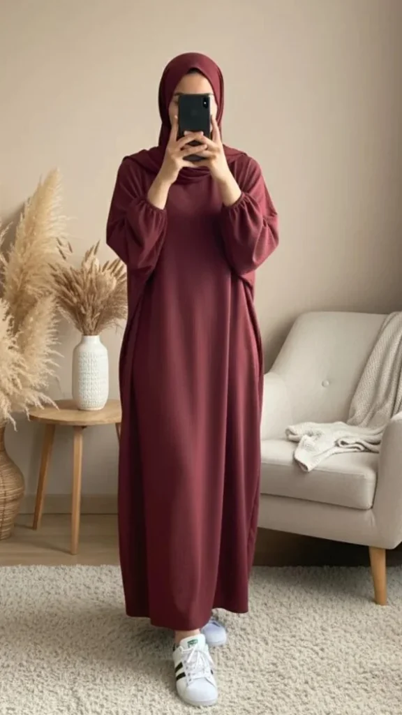 Abaya Terracotta Simple Longue et Ample avec Manches Élastiques