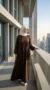 Abaya Soie de Médine évasée Chocolat - Minimal Photo - Model Style: Hijabi