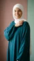 Teal Simple Long and Loose Abaya with Elastic Sleeves - Minimal Photo - Model Style: Hijabi