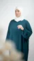 Teal Simple Long and Loose Abaya with Elastic Sleeves - Studio Photo - Model Style: Hijabi