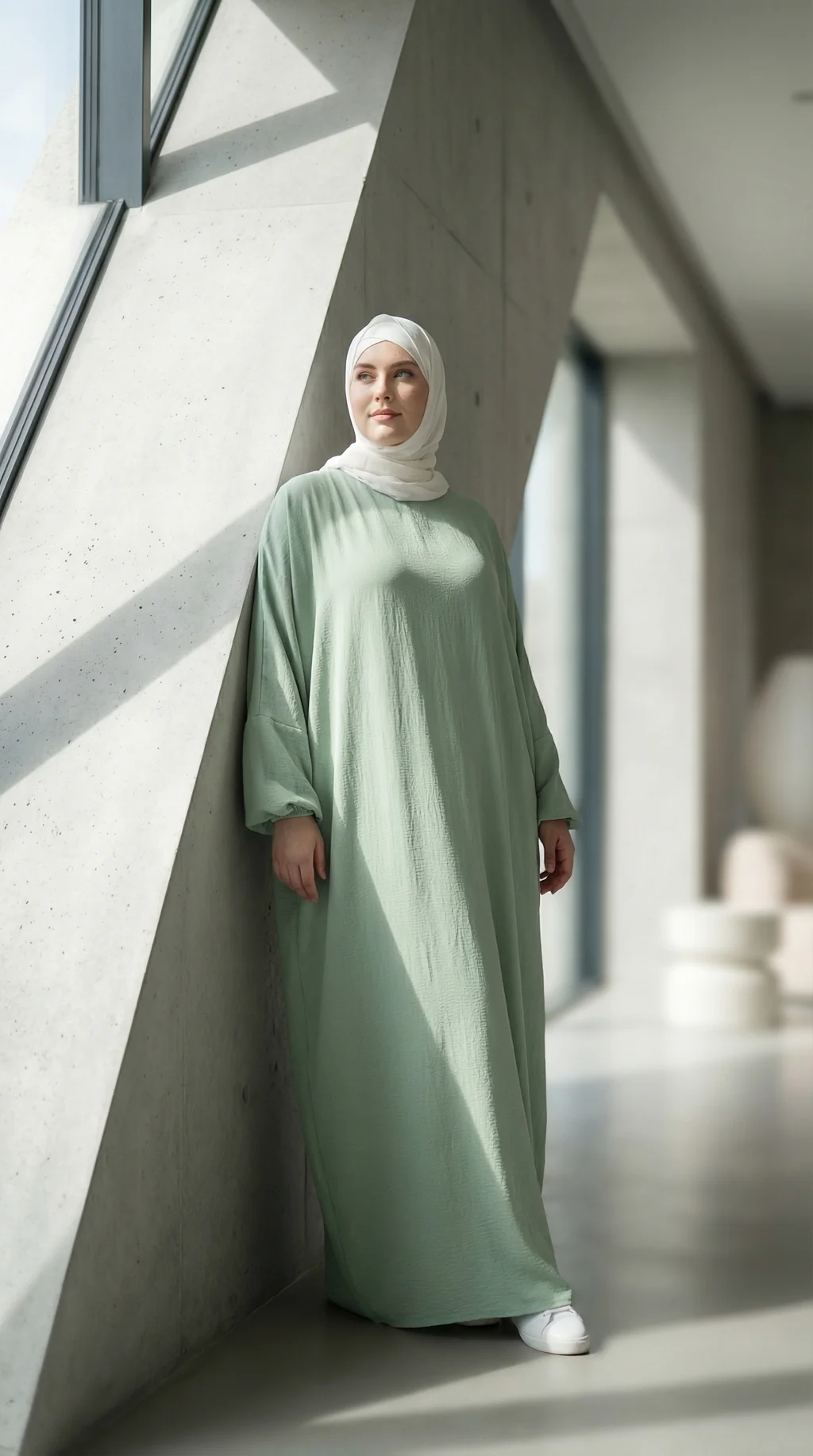 Abaya Vert d'eau Simple Longue et Ample avec Manches Élastiques - Minimal Style Abaya Vert d'eau Simple Longue et Ample avec Manches Élastiques - Minimal Photo - Model Style: Hijabi