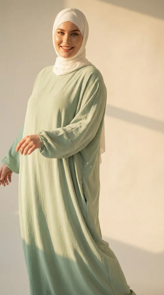 Abaya Vert d'eau Simple Longue et Ample avec Manches Élastiques – Ansicht 1