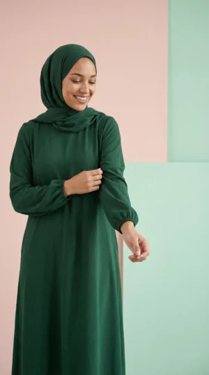 Abaya voile integré Vert Sapin - Minimal Photo - Model Style: Hijabi