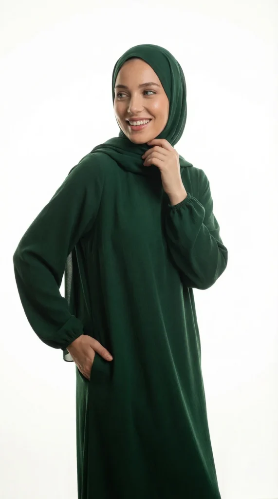 Abaya voile integré Vert sapin – vue 1